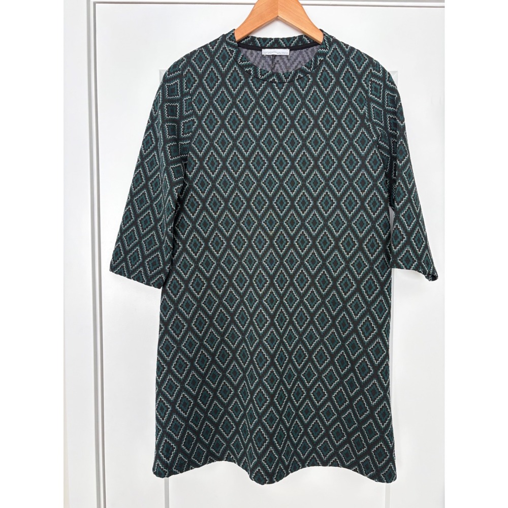 Zara Whimsigoth Retro Goth Trafaluc Geometric Knit Shift Dress 3/4 Sleeve M